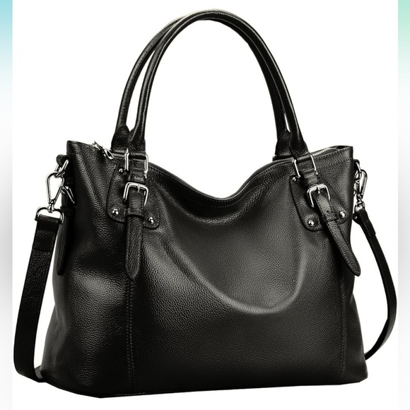 Heshe black genuine leather satchel handbag - Picture 6 of 15